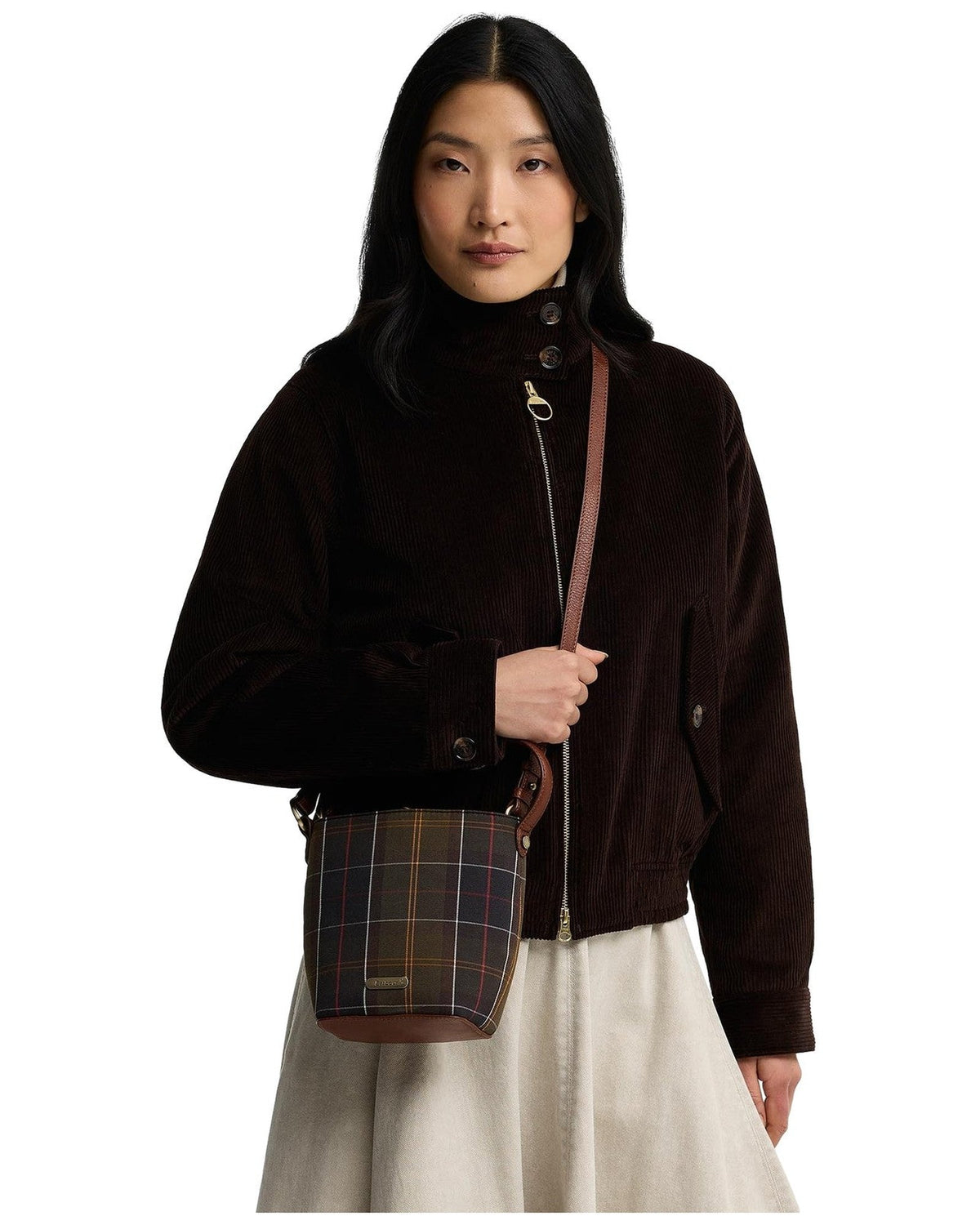 Borse a spalla Donna Barbour - Cedar Mini Tartan Bucket Bag - Marrone/Verde