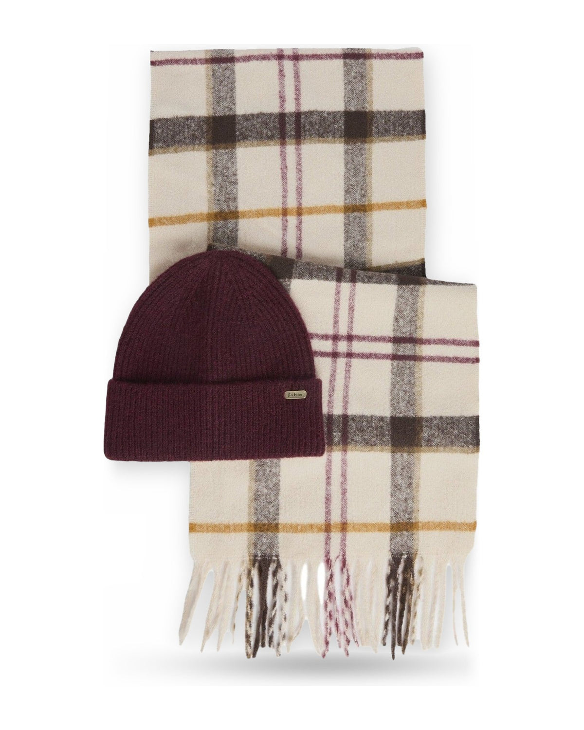 Sciarpe Donna Barbour - Olivia Beanie & Scarf Gift Set - Panna/Bordeaux