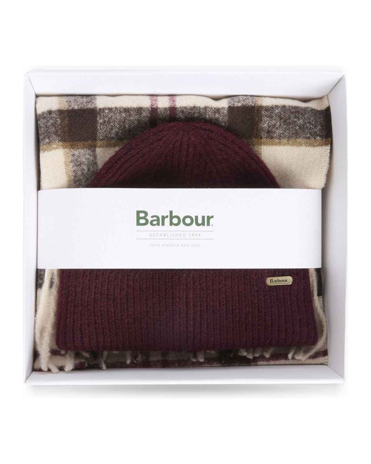 Sciarpe Donna Barbour - Olivia Beanie & Scarf Gift Set - Panna/Bordeaux