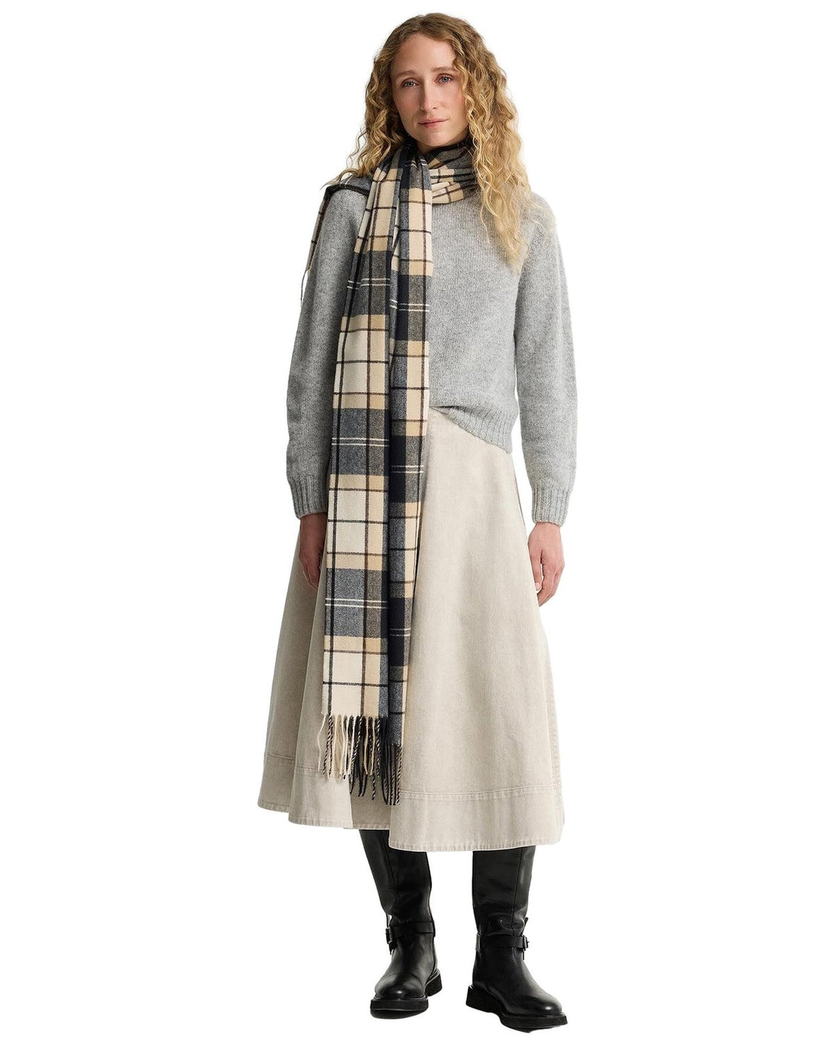 Sciarpe Donna Barbour - Stanway Tartan Wrap - Beige