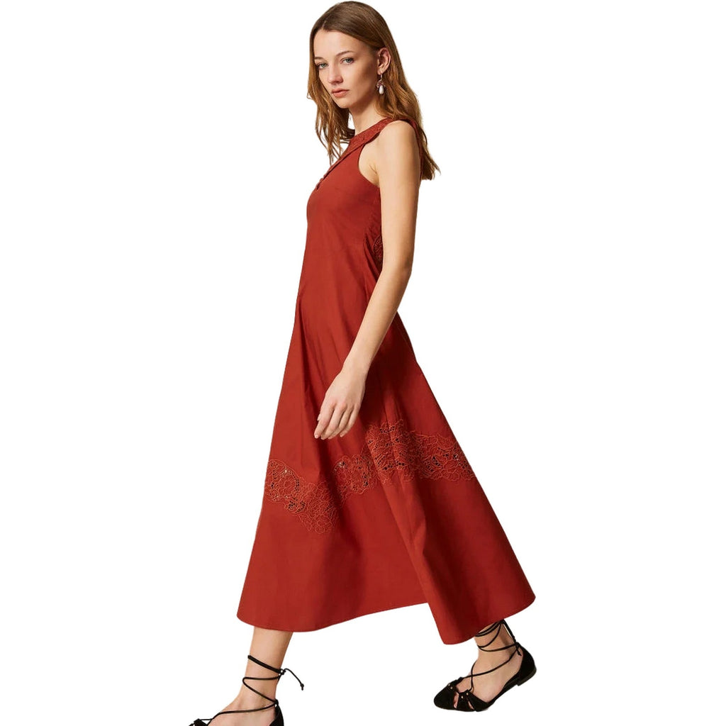 Vestiti da sera e cerimonia Donna Twinset - Abito Lungo Smanicato Ricamato - Rosso