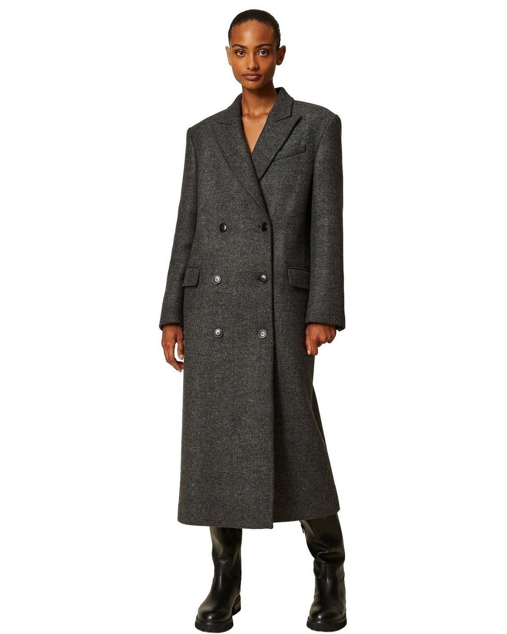 Cappotti Donna Twinset - Cappotto Lungo Doppiopetto - Grigio