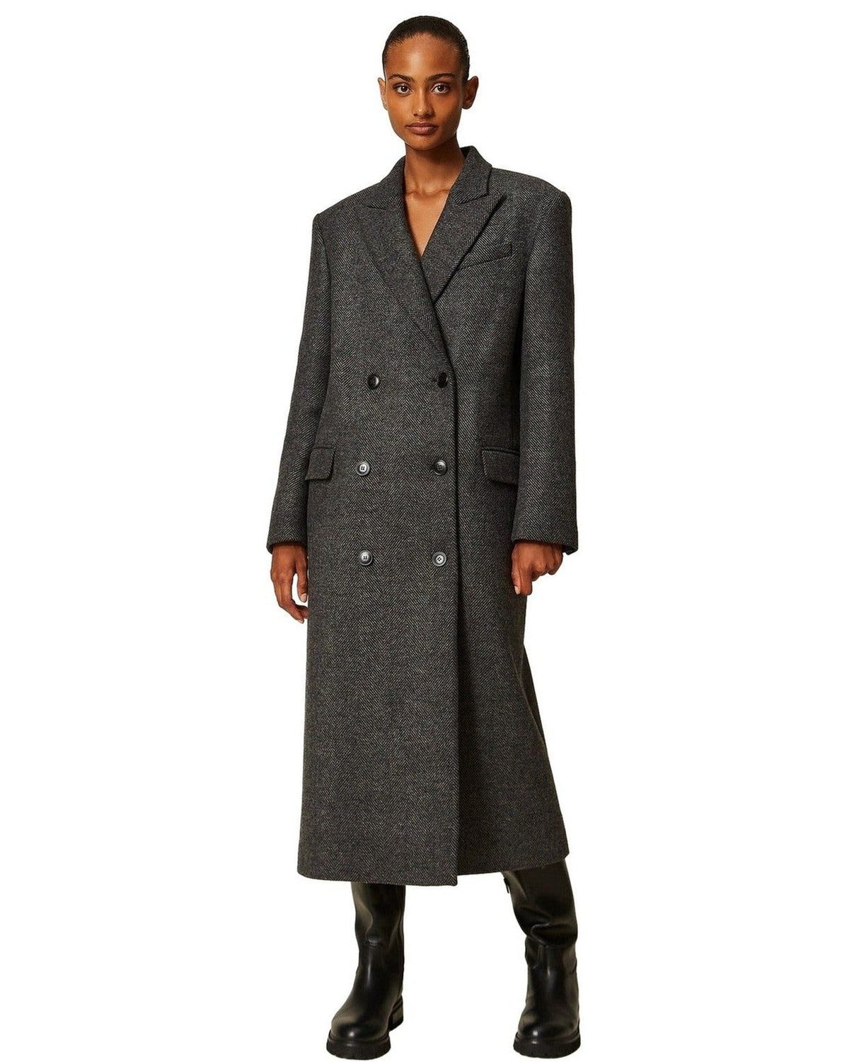 Cappotti Donna Twinset - Cappotto Lungo Doppiopetto - Grigio