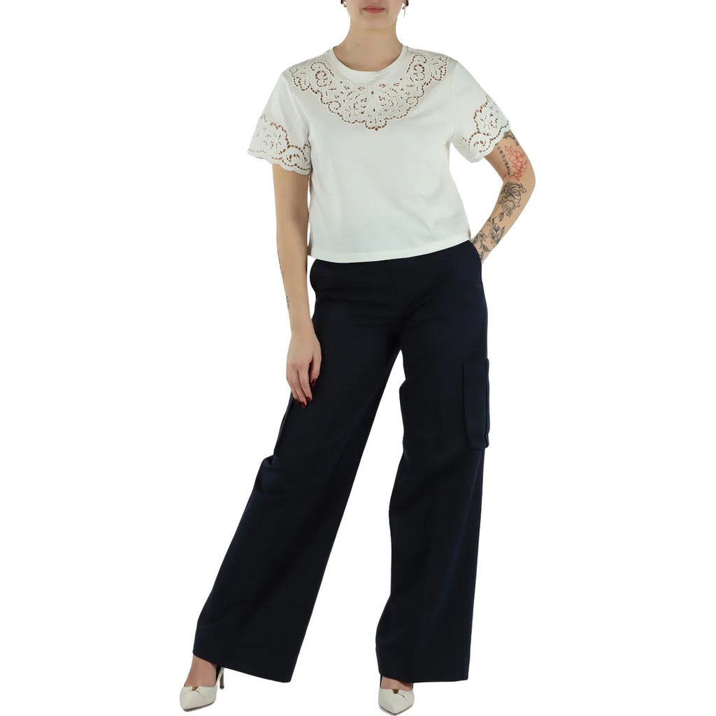 T-shirt Donna Twinset - T-Shirt In Jersey M/C Con Ricamo - Bianco
