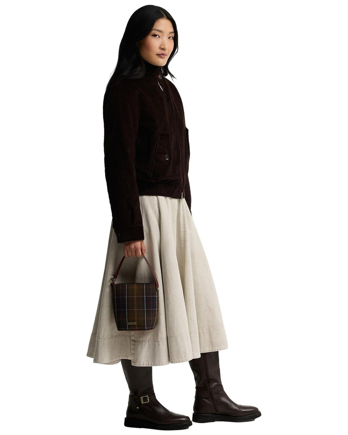 Borse a spalla Donna Barbour - Cedar Mini Tartan Bucket Bag - Marrone/Verde