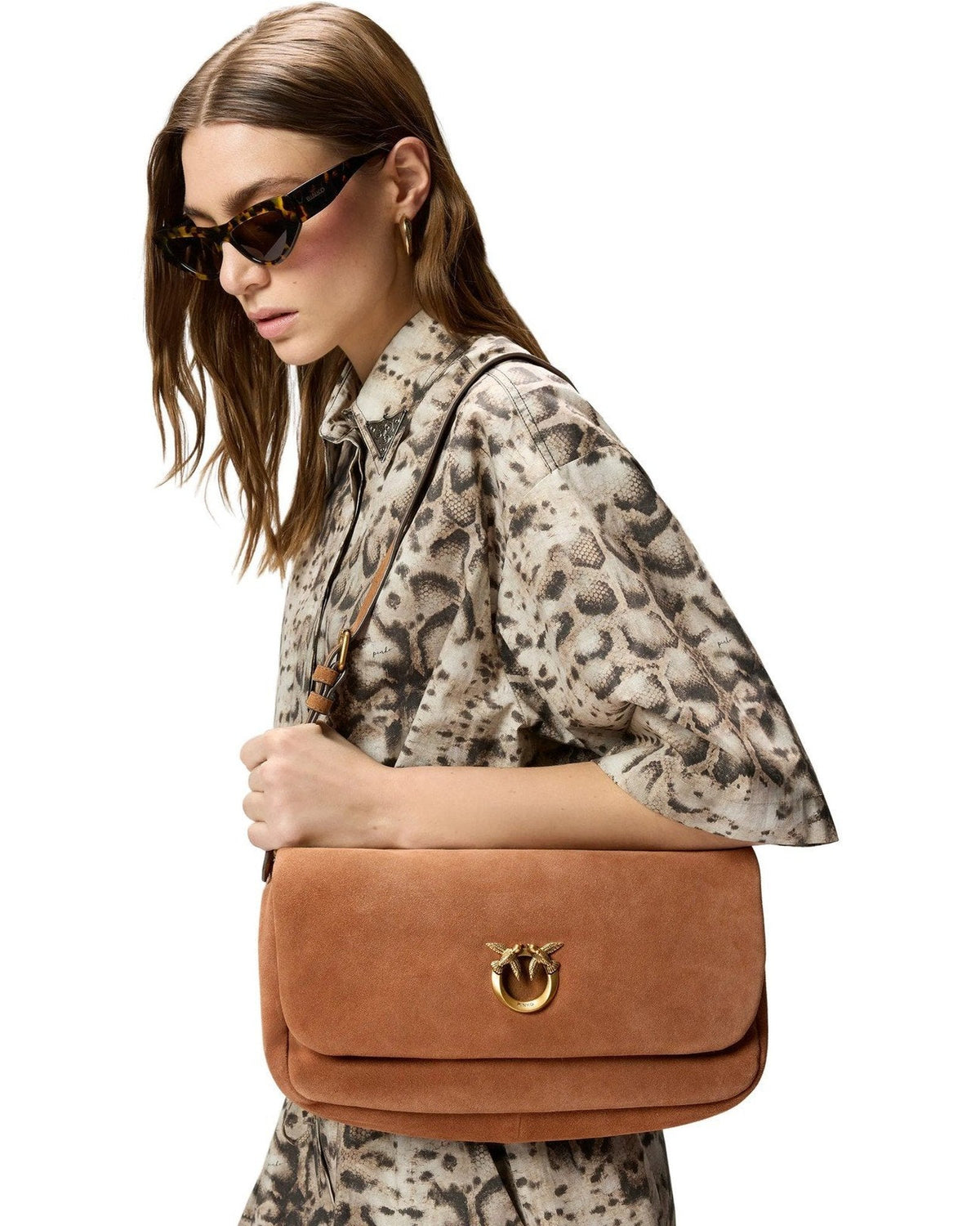 Borse a spalla Donna Pinko - Click Soft Horizontal Handle C - Marrone