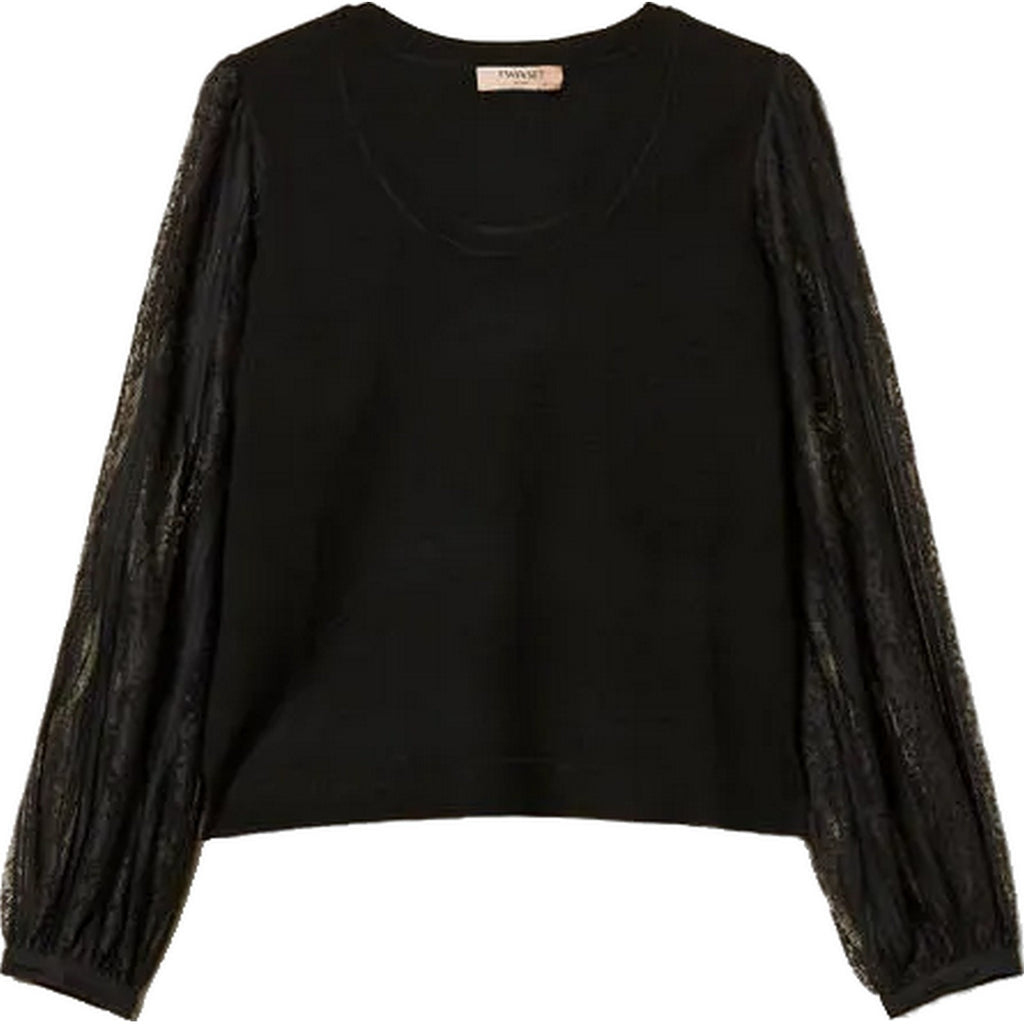 Bluse e camicie Donna Twinset - Maglia Con Pizzo Ricamato - Nero
