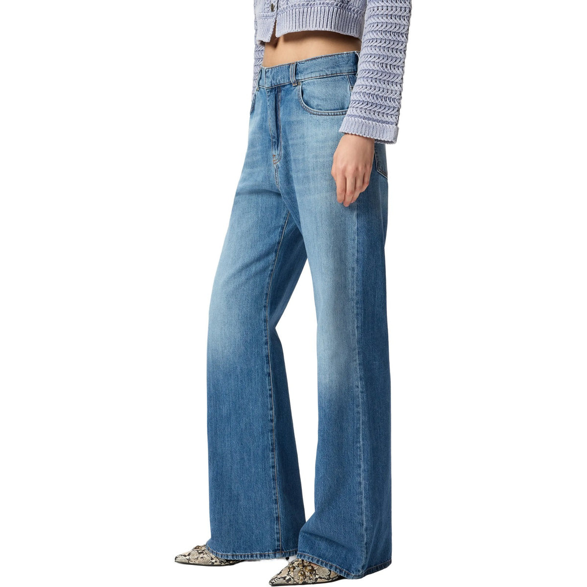 Pantaloni Donna Pinko - Wanda Wide Leg Medium Wave Den - Blu