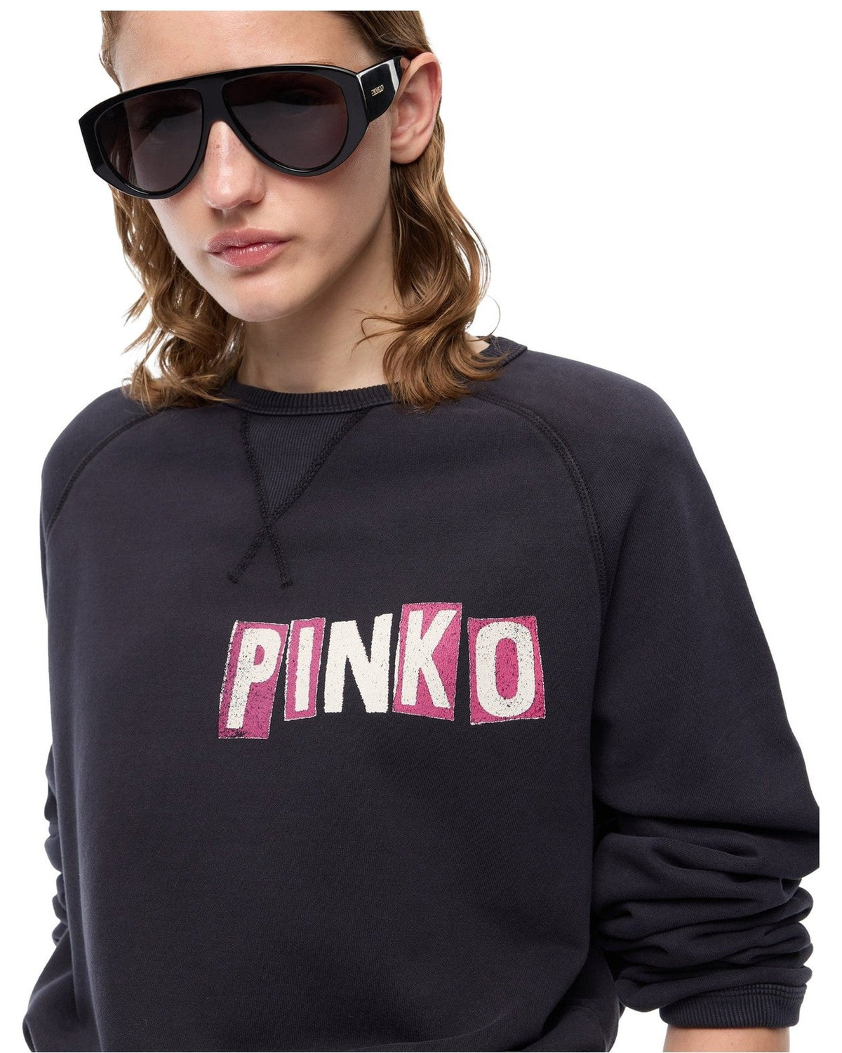 Felpe senza cappuccio Donna Pinko - Felpa Stampa Logo - Nero