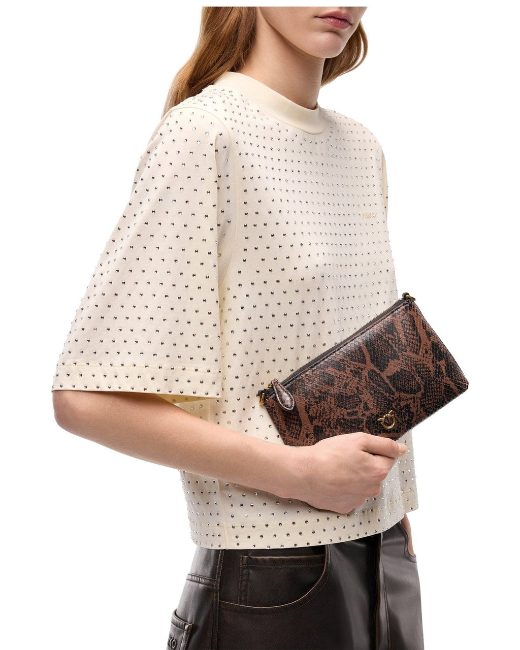 Pochette e Clutch Donna Pinko - Flat Horizontal Mini Python Pr - Marrone