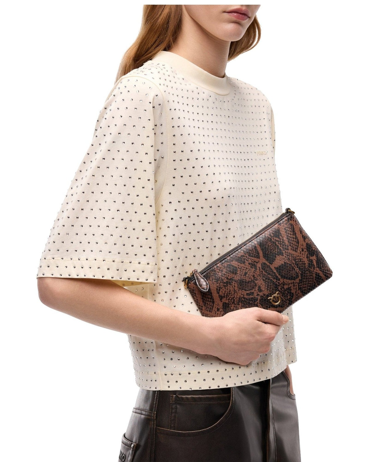 Pochette e Clutch Donna Pinko - Flat Horizontal Mini Python Pr - Marrone
