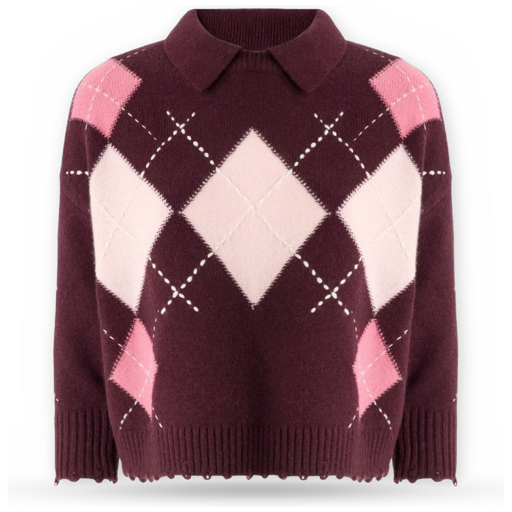 Polo Donna Pinko - Cork Polo Argyle Con Cloth Sti - Bordeaux