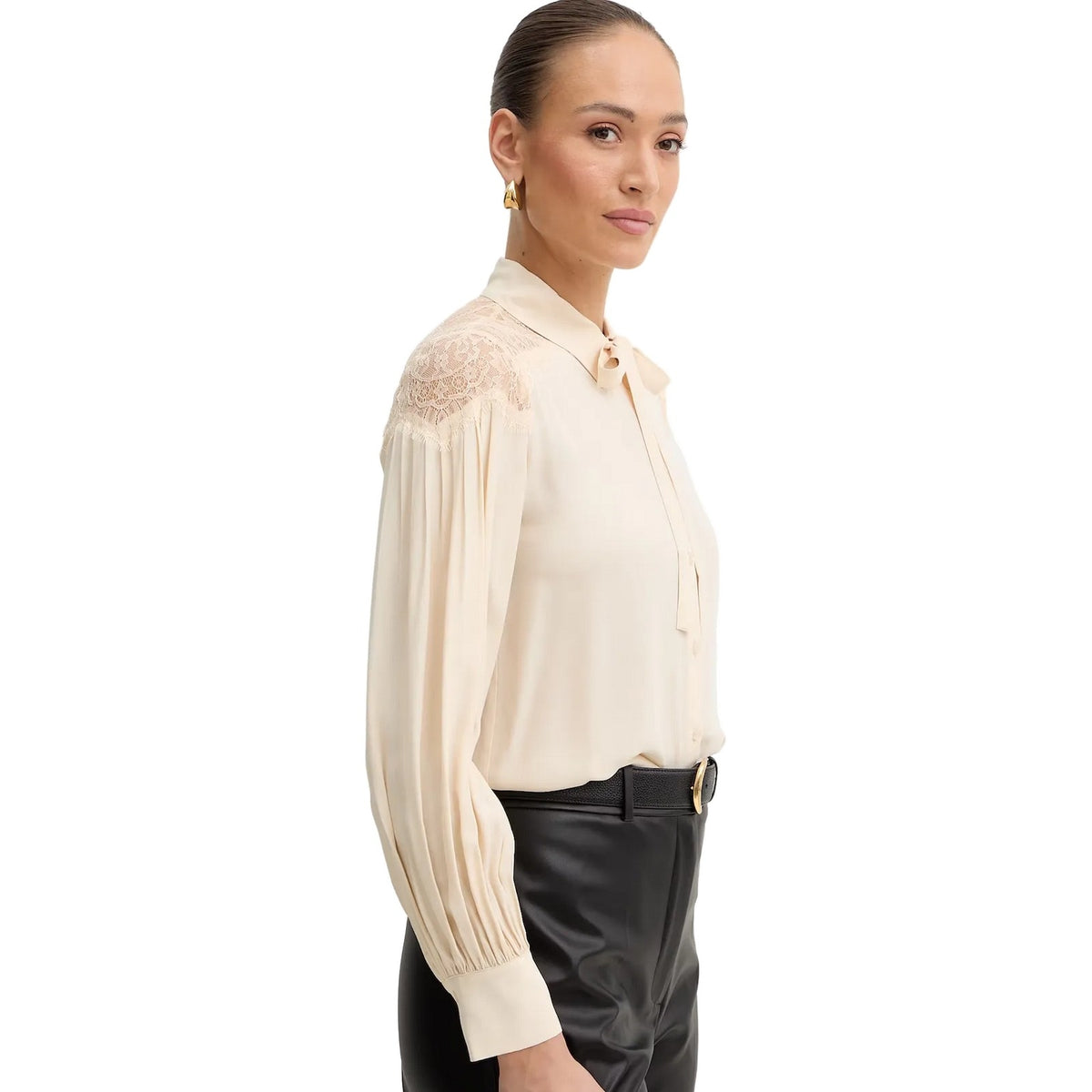 Bluse e camicie Donna Twinset - Camicia M/L Con Pizzo E Fiocco Staccabile - Beige