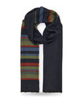 Sciarpe Uomo Gallo - Sciarpa Con Bordo A Righe - Blu Navy