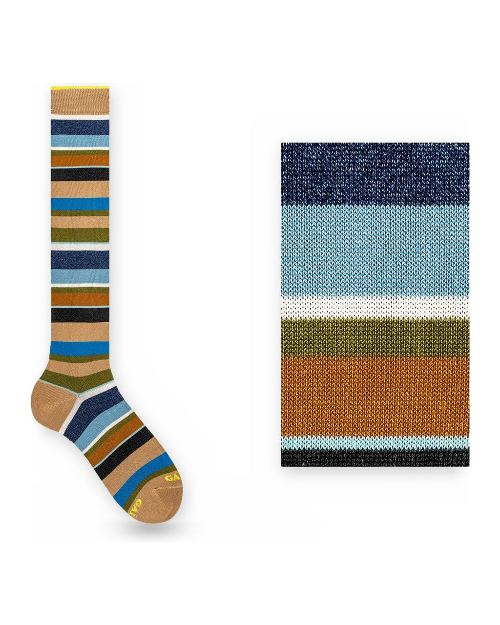Calze Uomo Gallo - Co/Ly Riga Multicolor Leggero - Panna