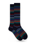 Calze Uomo Gallo - Uomo Lungo Co/Ly Leggero Righe Multicolor - Blu