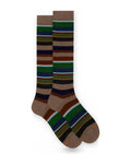 Calze Uomo Gallo - Uomo Lungo Co/Ly Leggero Righe Multicolor - Marrone