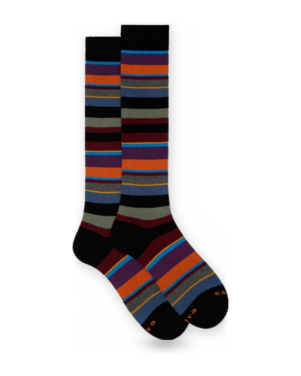 Calze Uomo Gallo - Uomo Lungo Co/Ly Leggero Righe Multicolor - Nero