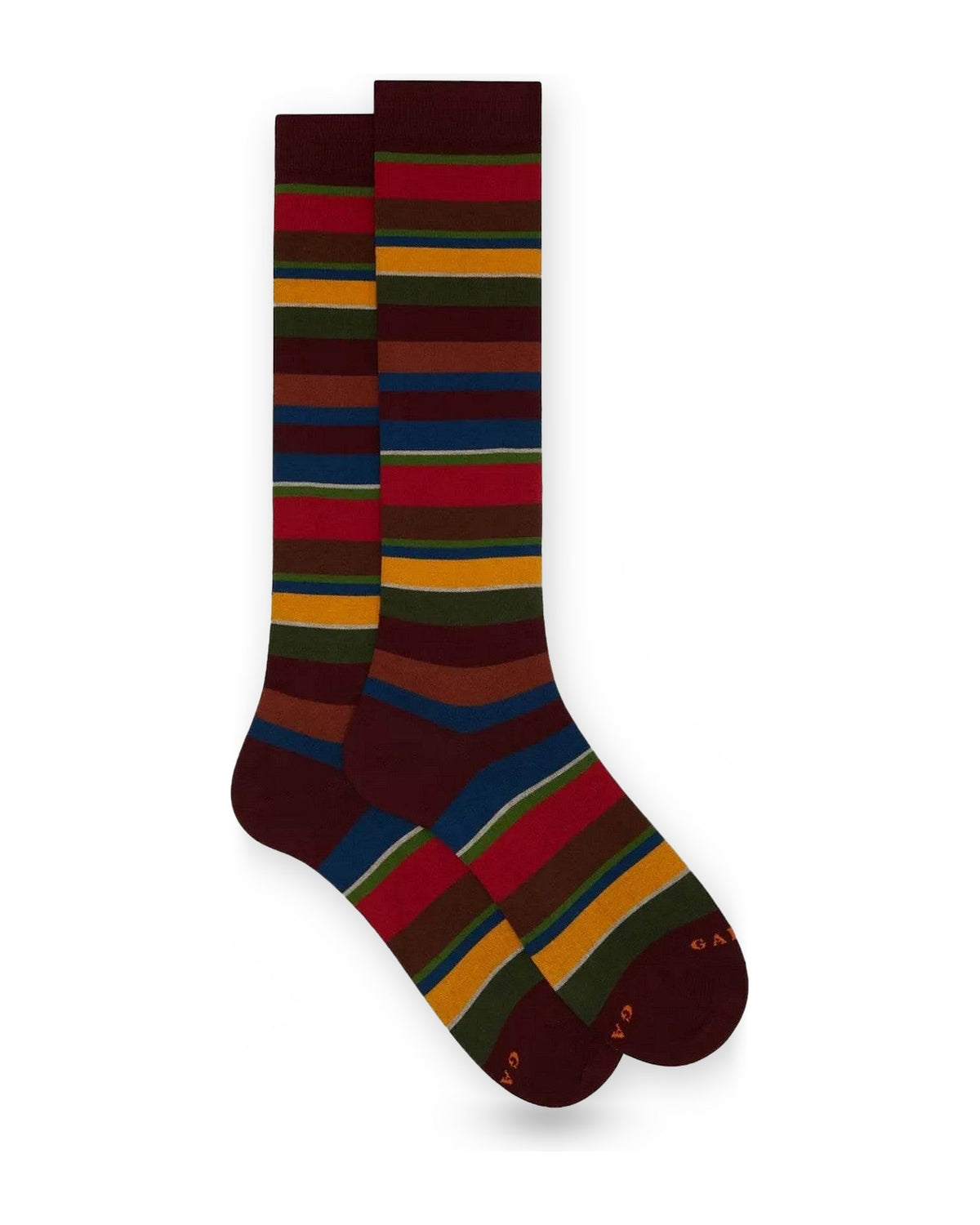 Calze Uomo Gallo - Uomo Lungo Co/Ly Leggero Righe Multicolor - Rosso