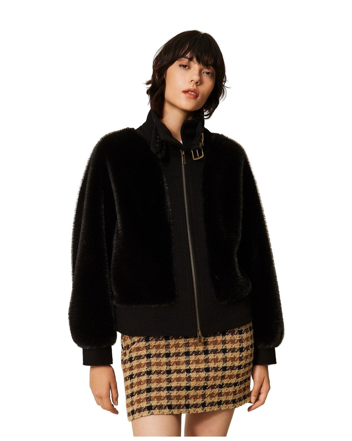 Giubbini Donna Twinset - Giubbotto Long Fiber Fabric E Panno - Nero