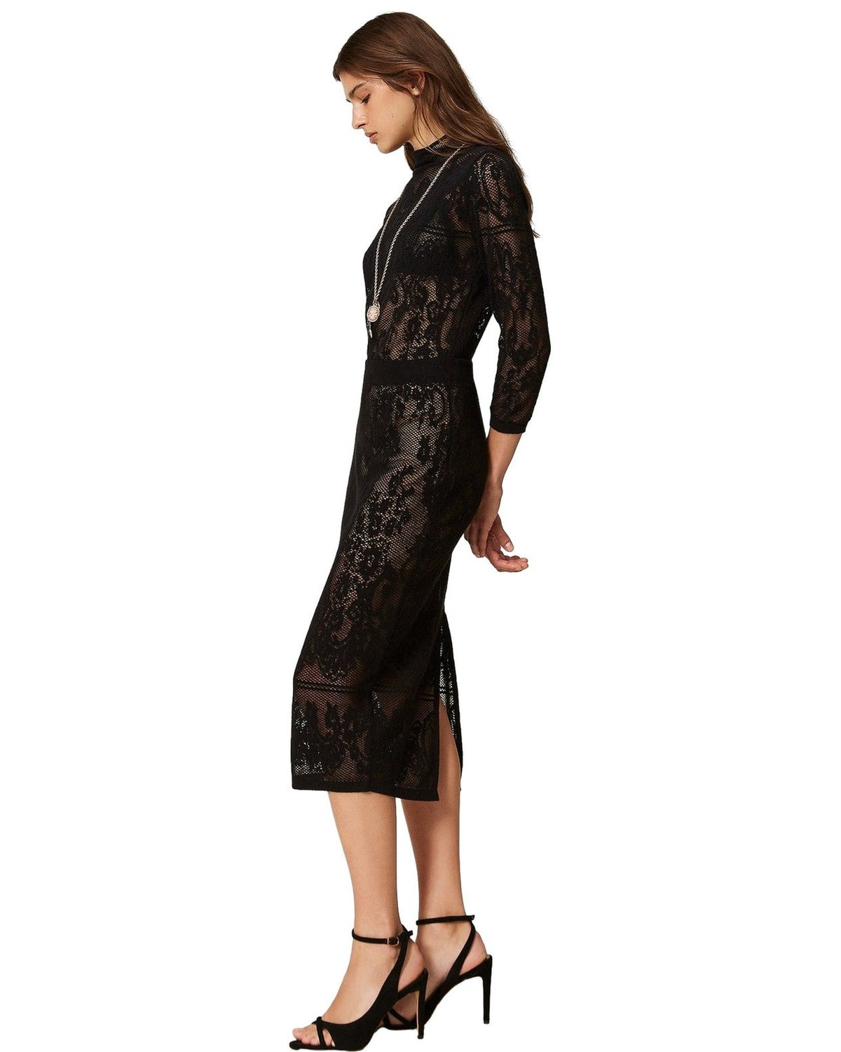 Gonne casual Donna Twinset - Gonna In Maglia Jacquard C/Sottogonna - Nero