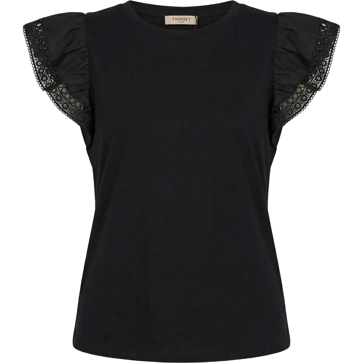 T-shirt Donna Twinset - T-Shirt In Jersey Con Alette In Pizzo - Nero