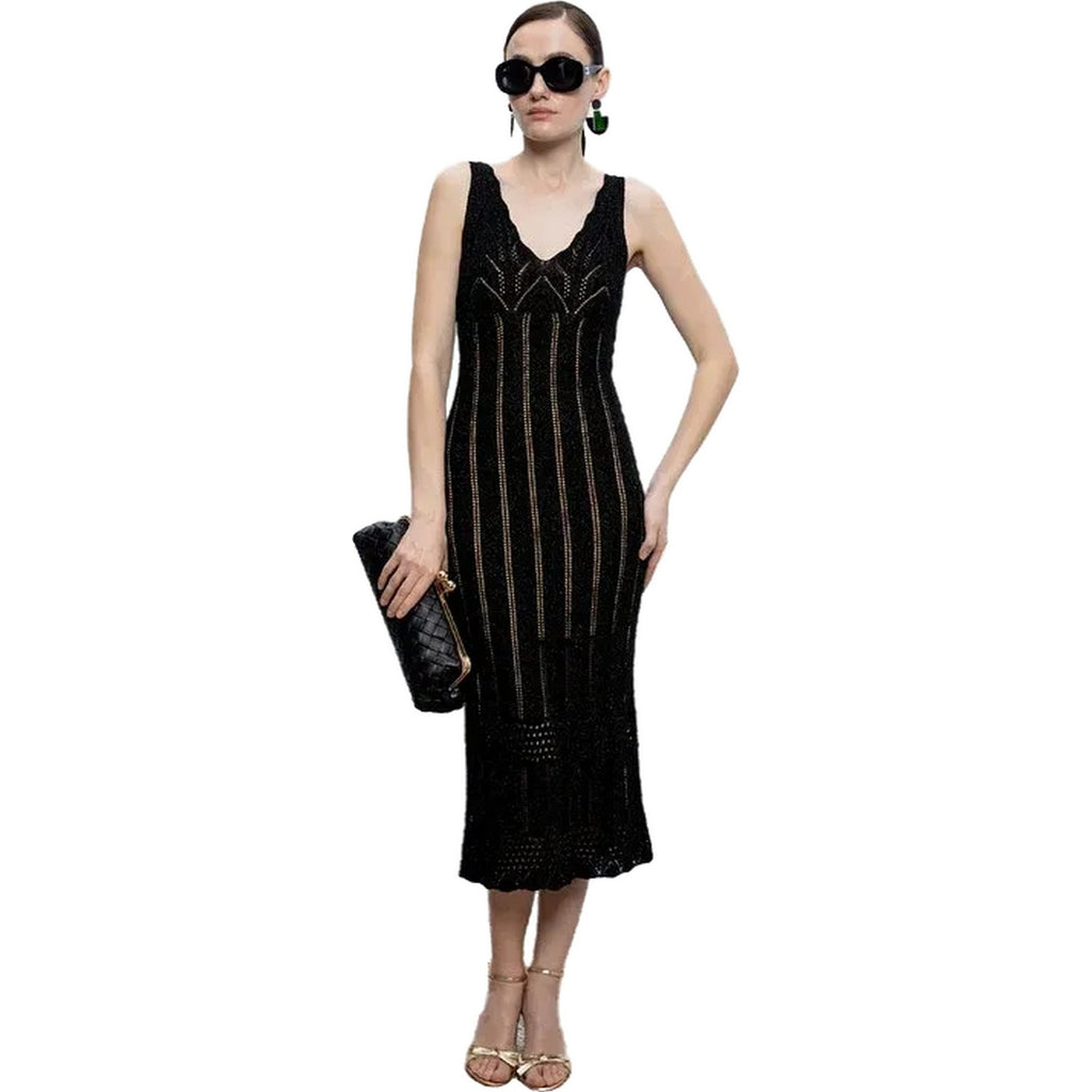 Vestiti casual Donna Twinset - Abito Smanicato In Maglia Costa Disegno Chevron - Nero