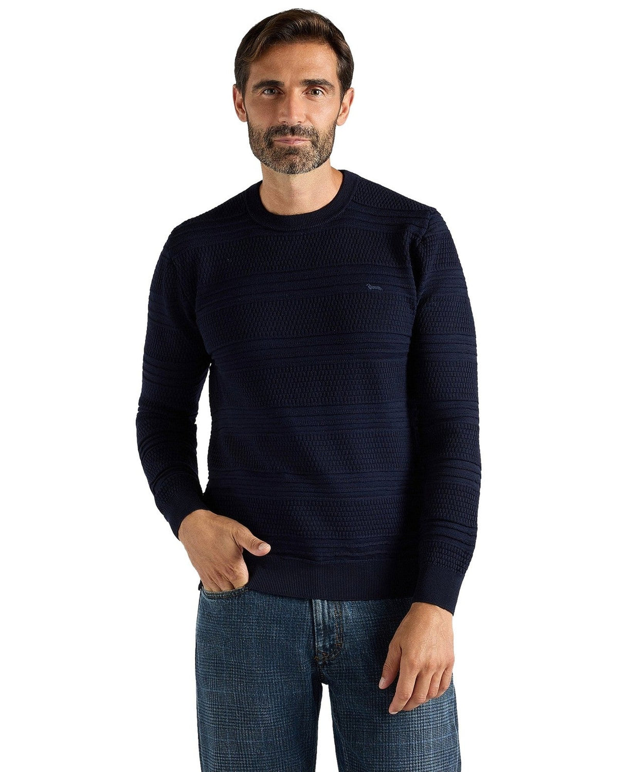 Maglioni Uomo Harmont & Blaine - Paricollo 3D Unito + Stampa HRR962030277 - Blu Navy