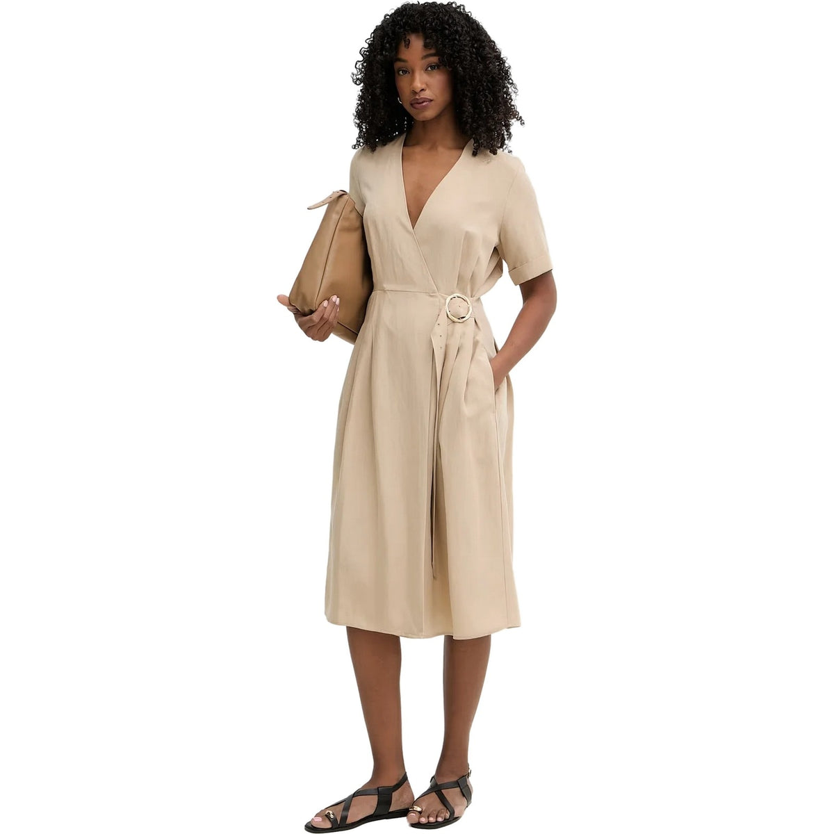 Vestiti da sera e cerimonia Donna Twinset - Abito Lungo A Portafoglio Con Fibbia - Beige