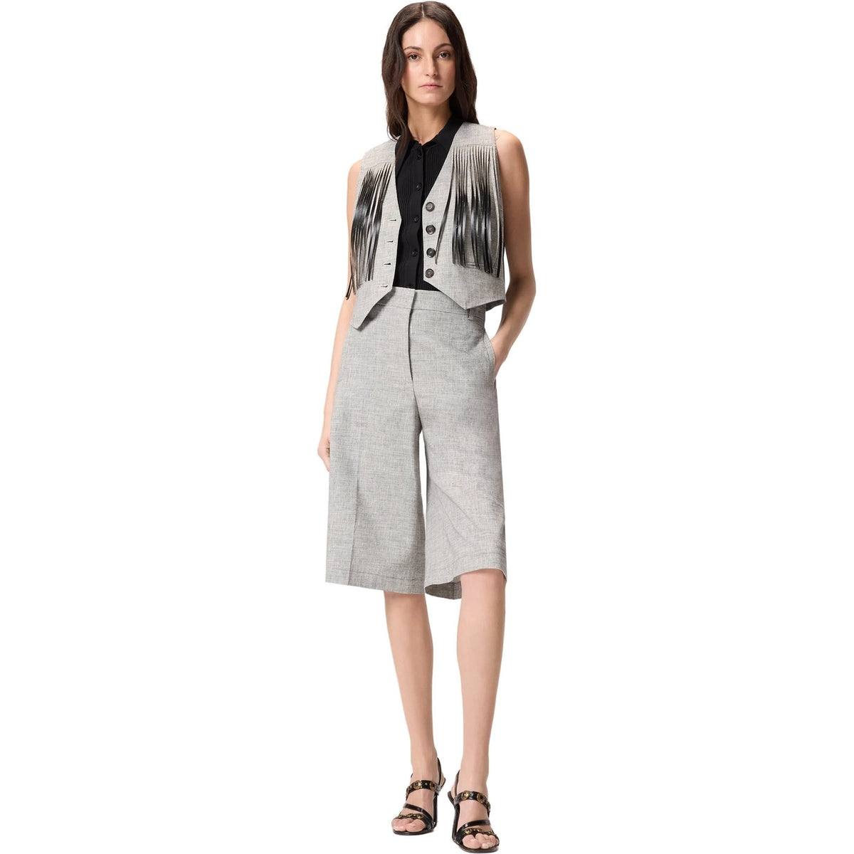 Gilet Donna Pinko - Boretto Gilet Fiammato Lino Co - Grigio