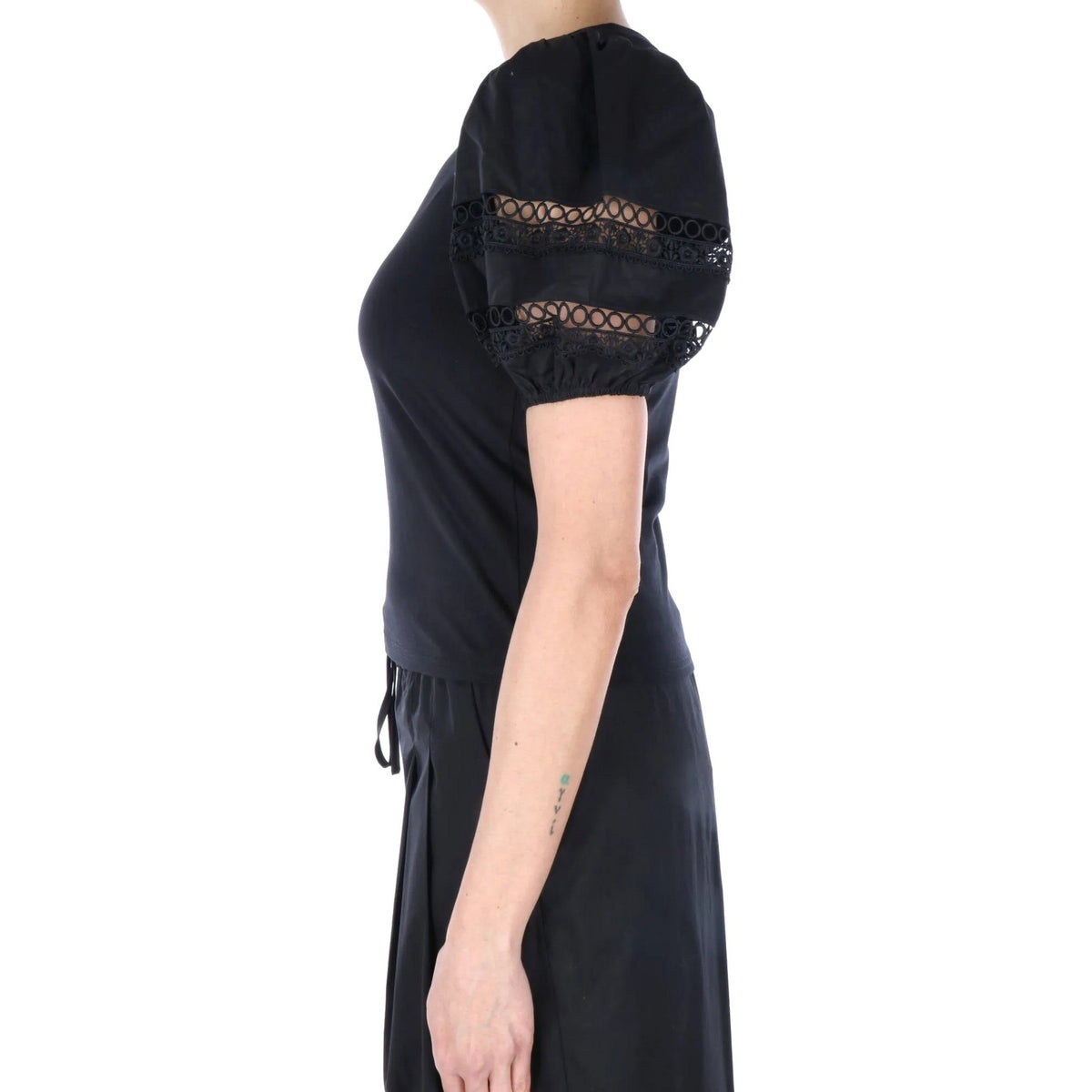 T-shirt Donna Twinset - T-Shirt In Jersey Con Maniche Baloon In Popeline - Nero