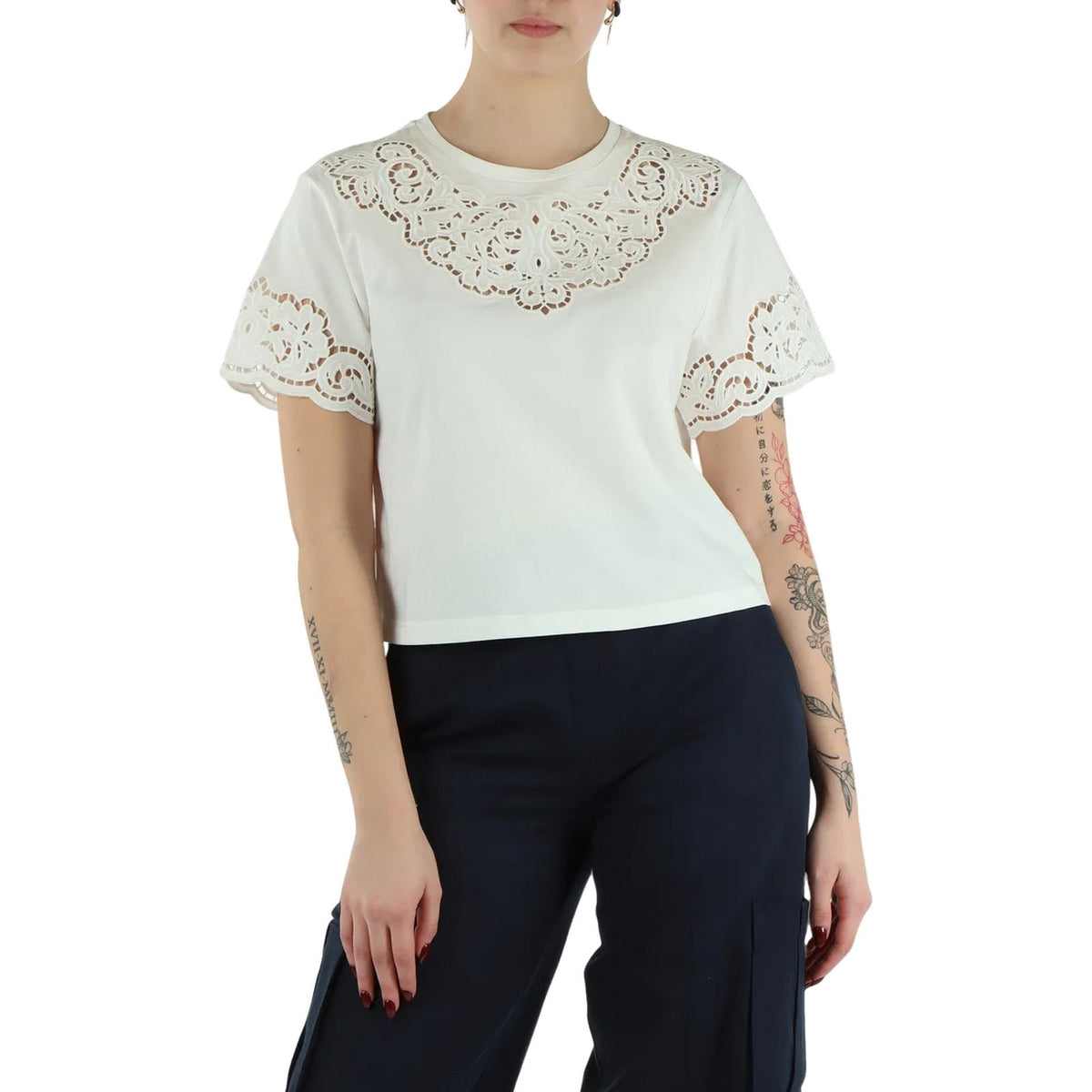 T-shirt Donna Twinset - T-Shirt In Jersey M/C Con Ricamo - Bianco