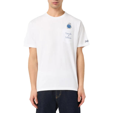 T-shirt Uomo Mc2 Saint Barth - Cotton T-Shirt With Front Pocket And Print - Bianco