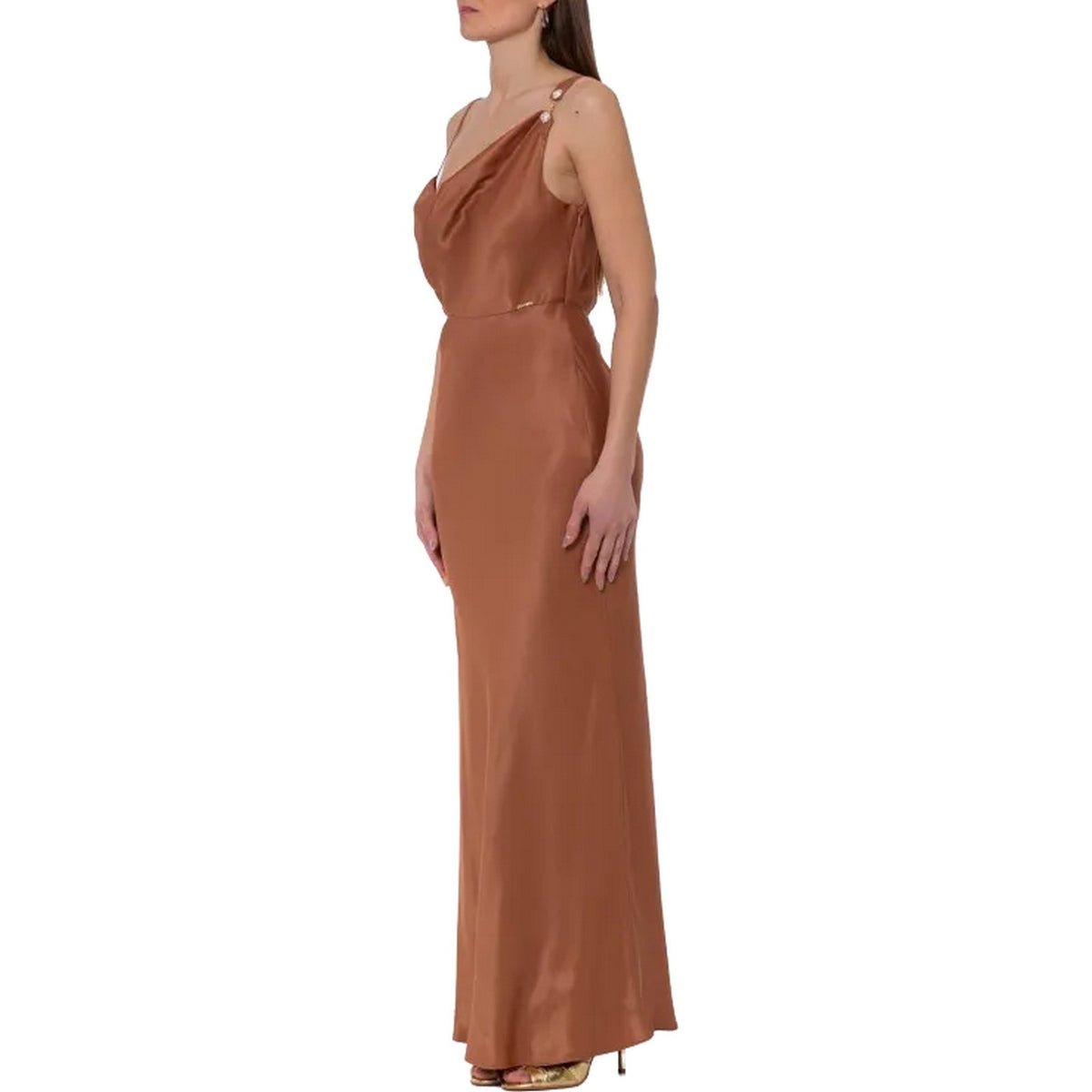 Vestiti da sera e cerimonia Donna Twinset - Abito Lungo Con Dettaglio Catena - Marrone