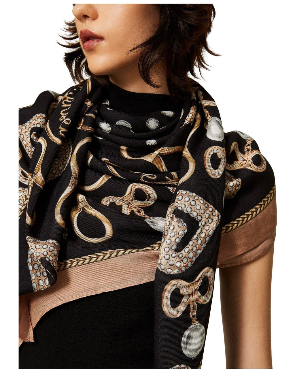 Sciarpe Donna Twinset - Kefia In Tessuto Stampa Bijoux - Nero