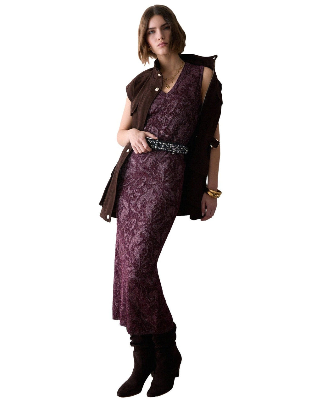 Gonne casual Donna Liu Jo - Knit Longuette Lamé Punto Pizz - Bordeaux