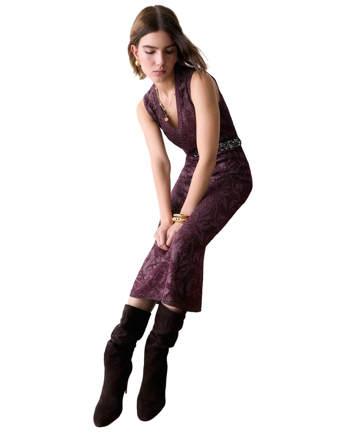 Gonne casual Donna Liu Jo - Knit Longuette Lamé Punto Pizz - Bordeaux
