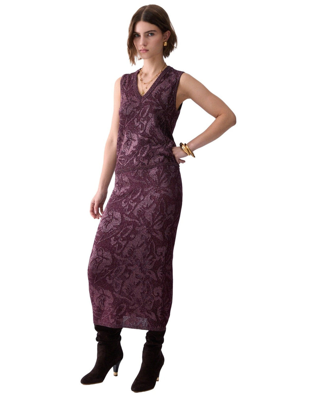 Gonne casual Donna Liu Jo - Knit Longuette Lamé Punto Pizz - Bordeaux