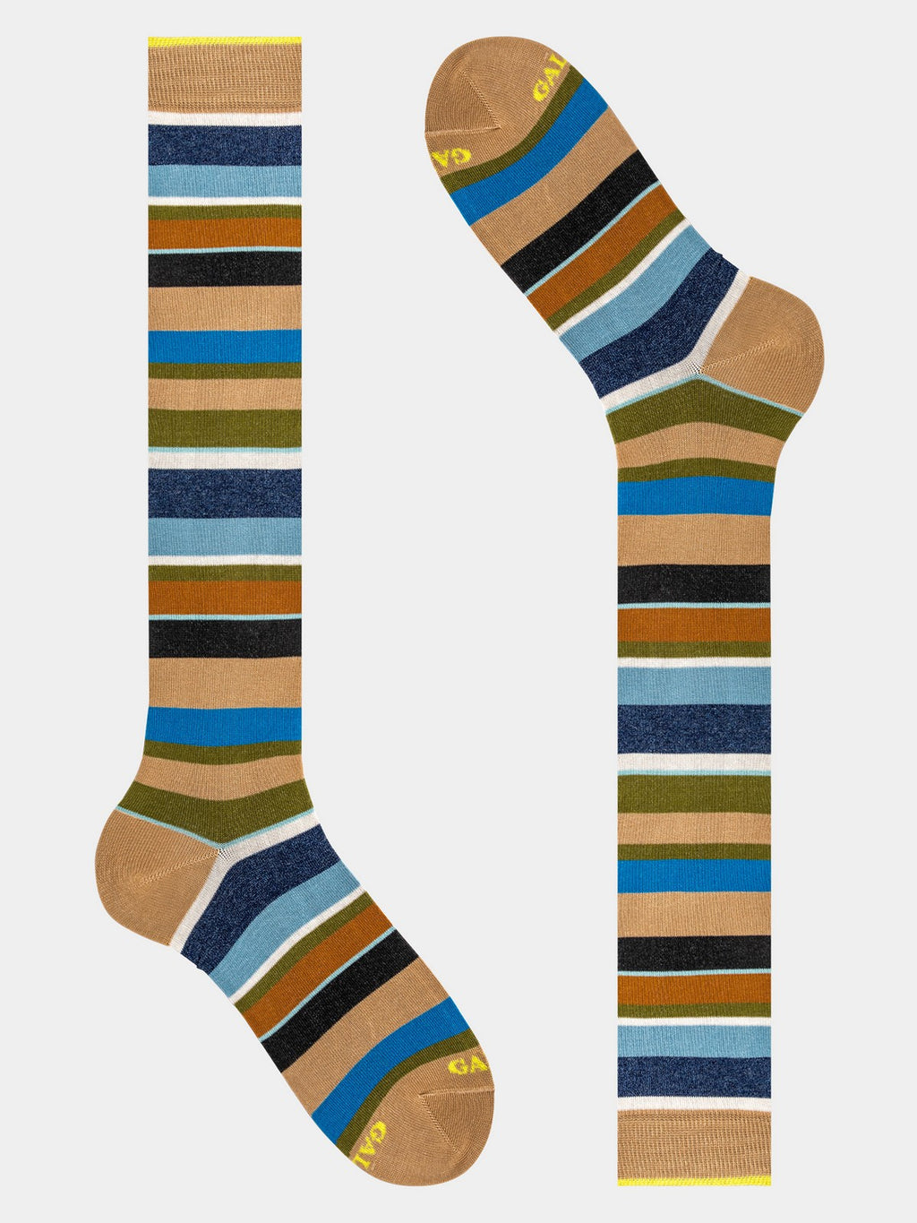 Calze Uomo Gallo - Co/Ly Riga Multicolor Leggero - Panna