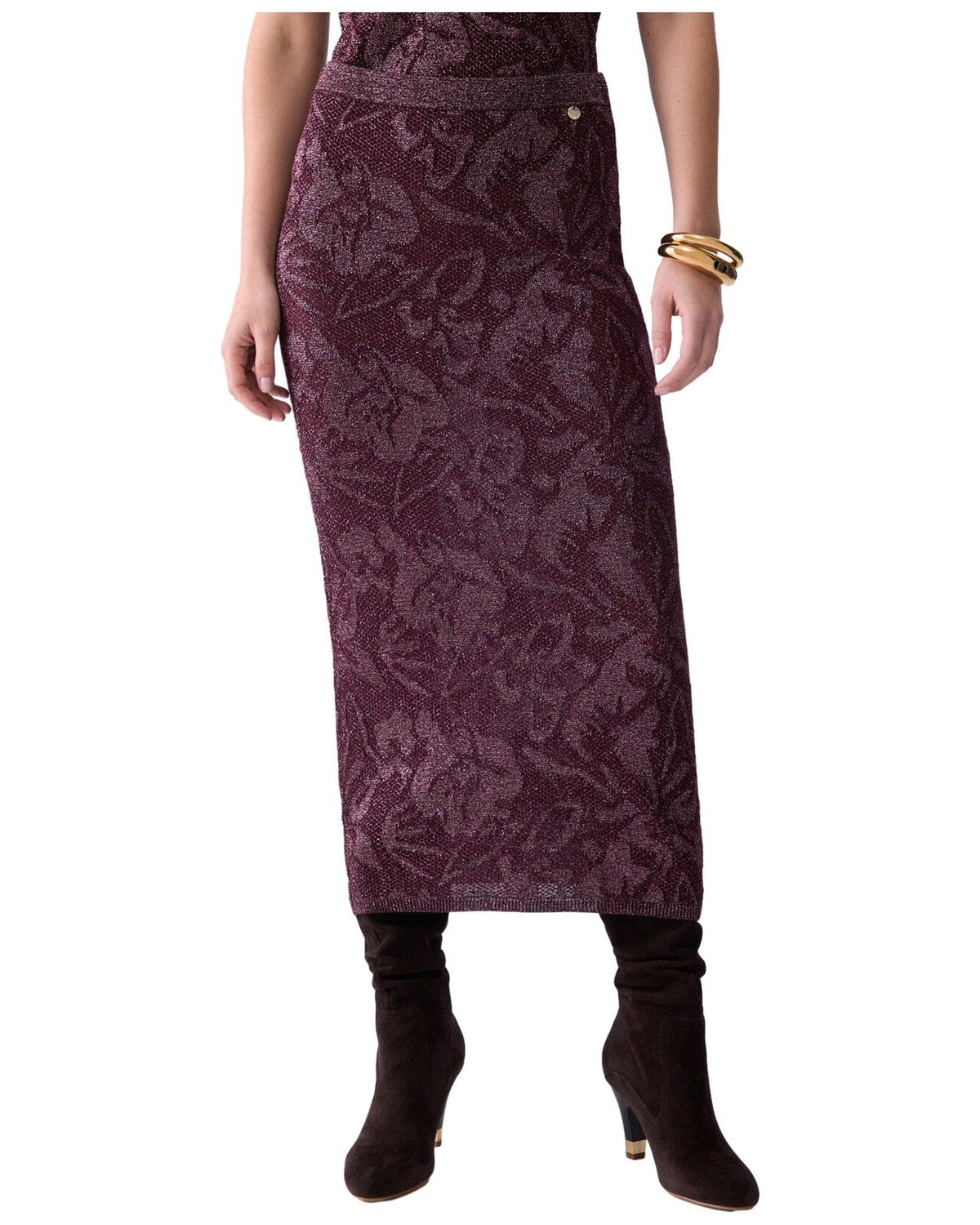 Gonne casual Donna Liu Jo - Knit Longuette Lamé Punto Pizz - Bordeaux