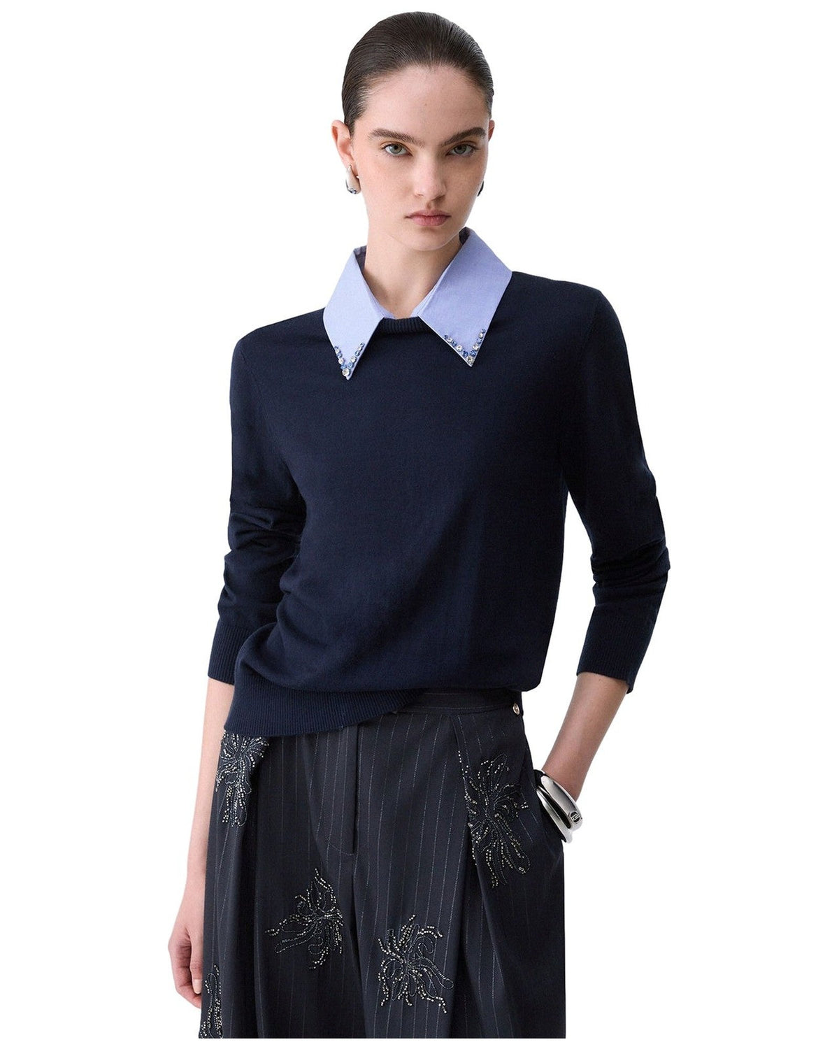 Maglie Donna Liu Jo - Maglia Chiusa Colletto Popelin - Blu