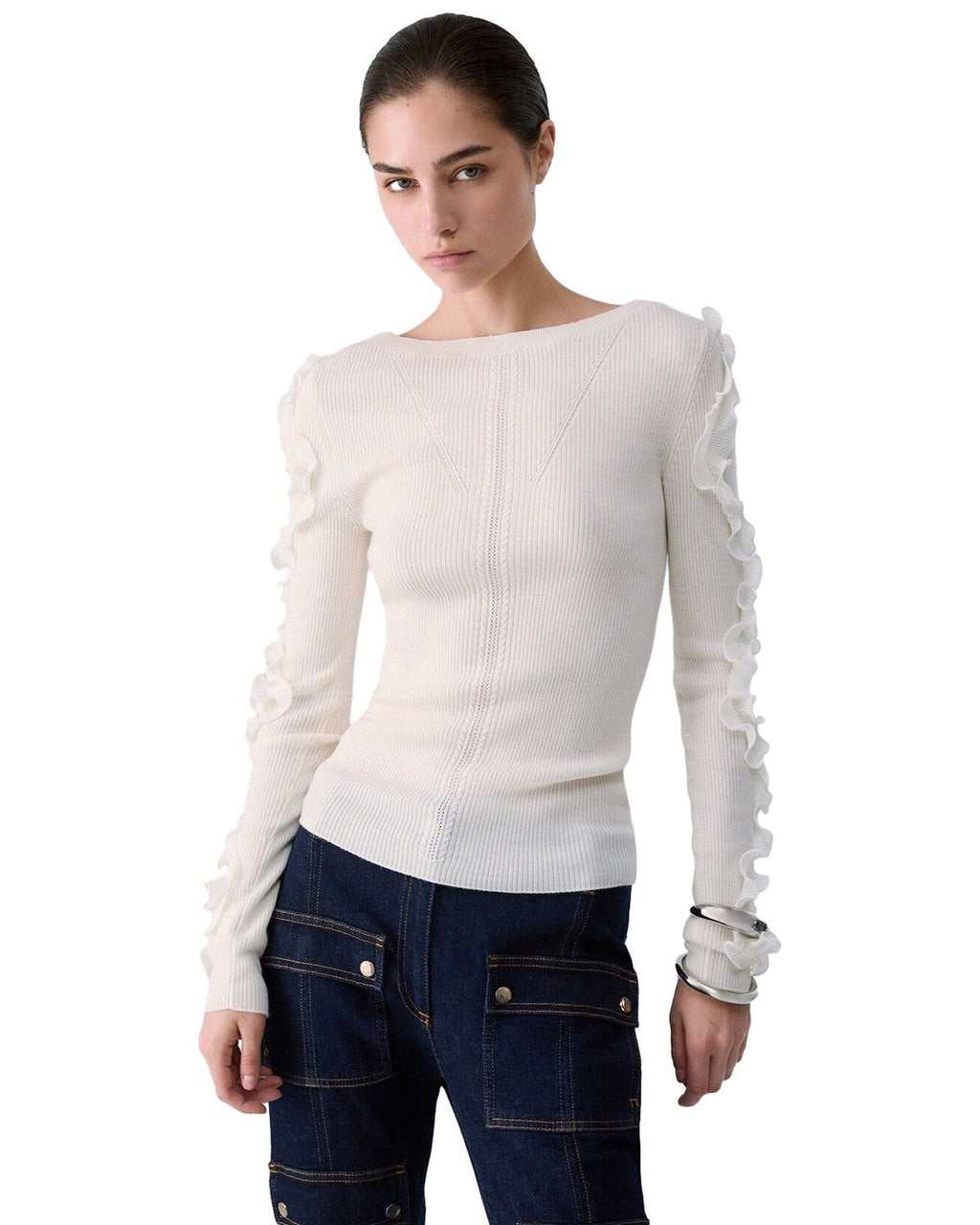 Maglie Donna Liu Jo - Maglia Chiusa M/L Rouches Tess CF6042 - Bianco