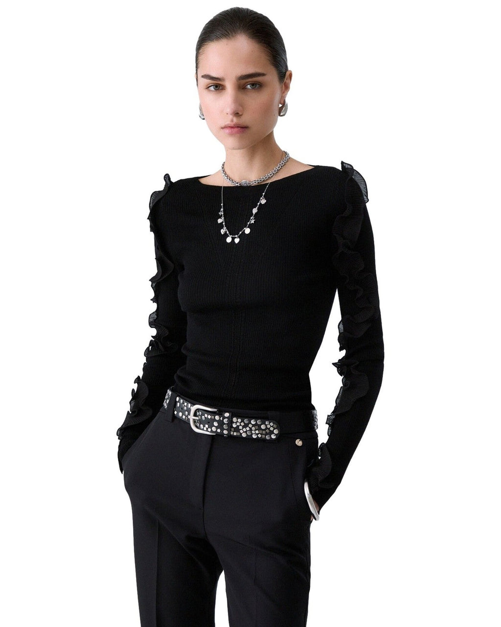 Maglie Donna Liu Jo - Maglia Chiusa M/L Rouches Tess CF6042 - Nero