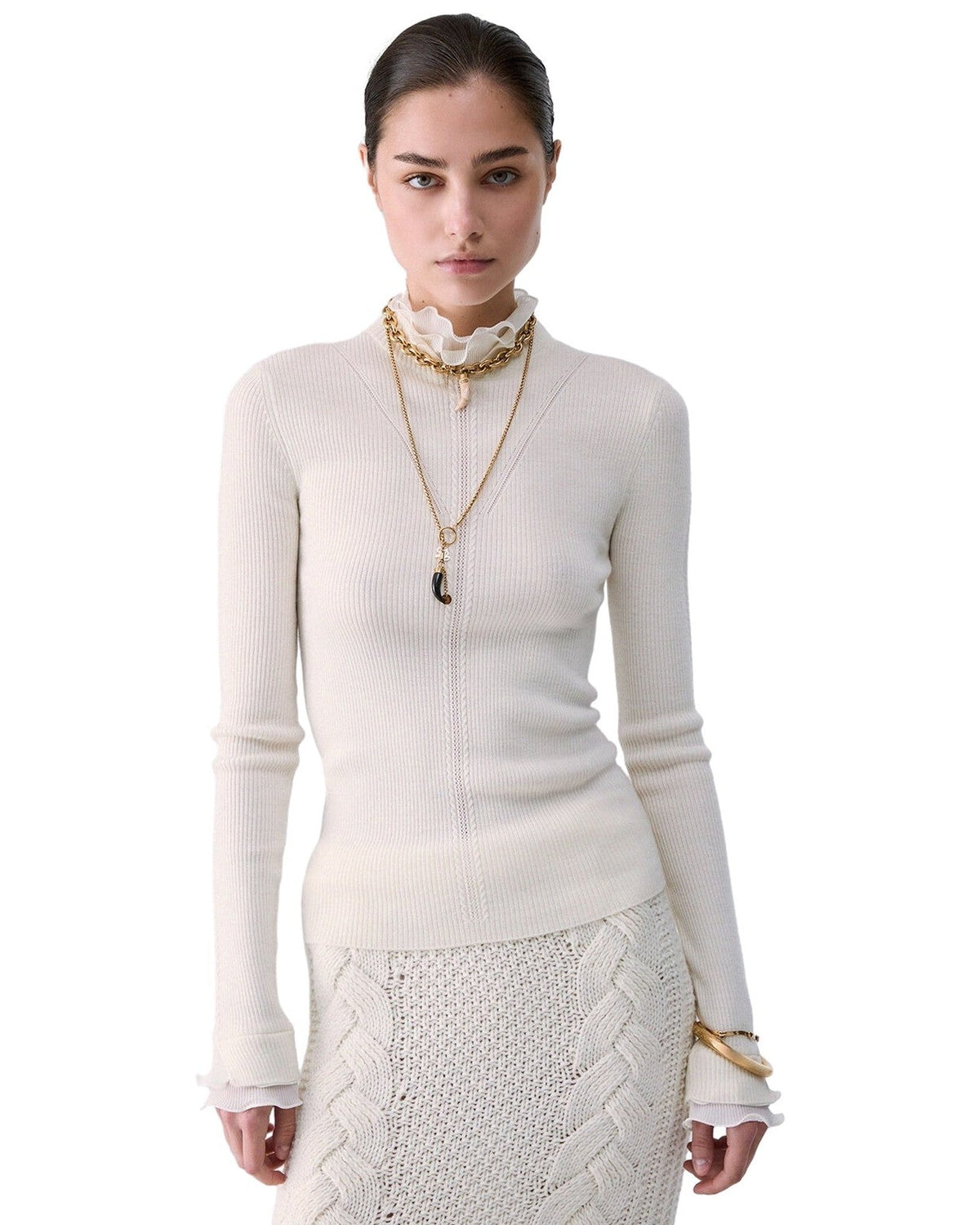 Maglie Donna Liu Jo - Maglia Chiusa M/L Rouches Tess CF6043 - Bianco