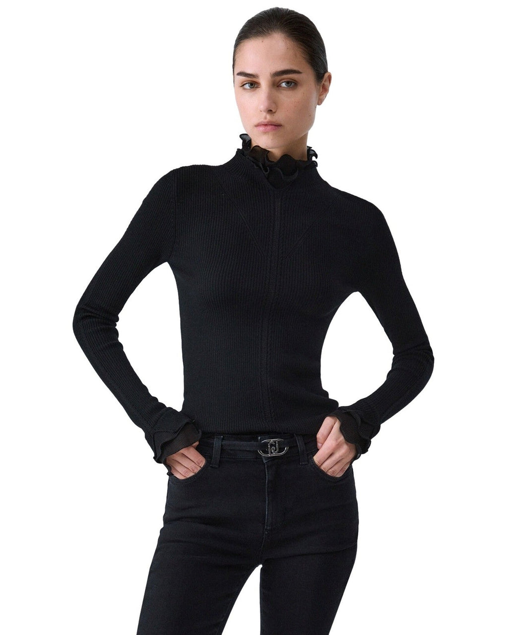 Maglie Donna Liu Jo - Maglia Chiusa M/L Rouches Tess CF6043 - Nero