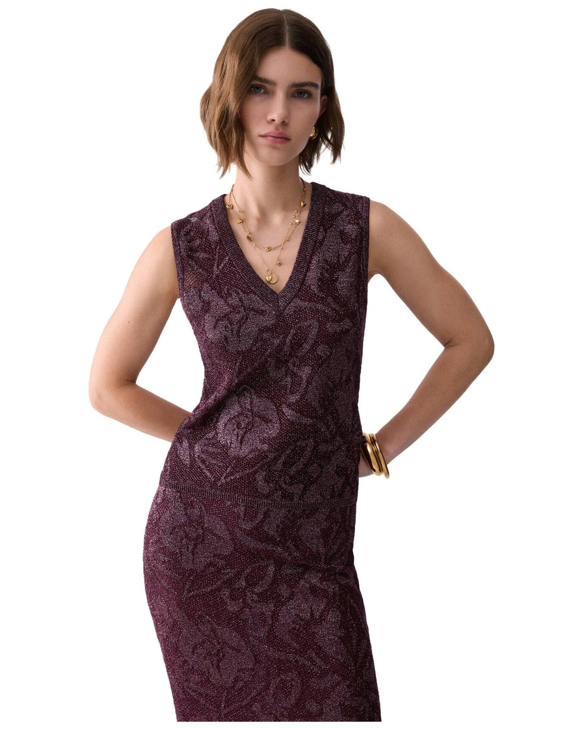 Canotte e top Donna Liu Jo - Maglia S/M In Lamé Punto Pizzo - Bordeaux