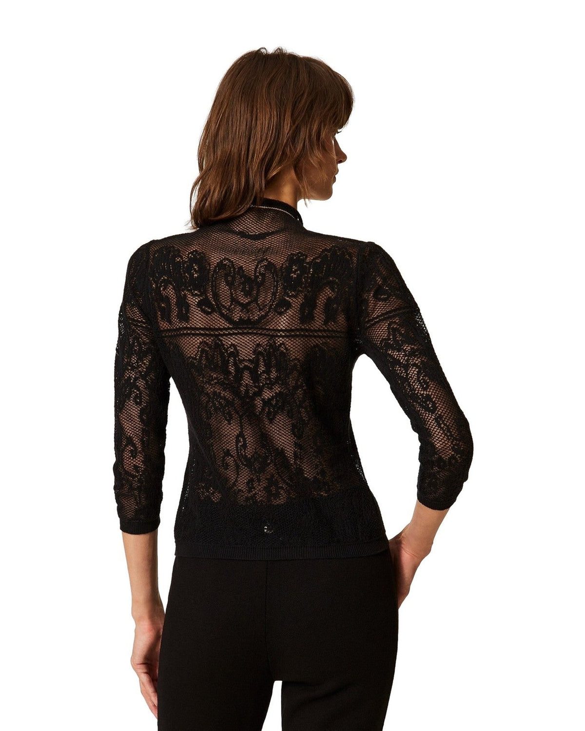 Maglie Donna Twinset - Lupetto Manica 3/4 Maglia Jacquard - Nero