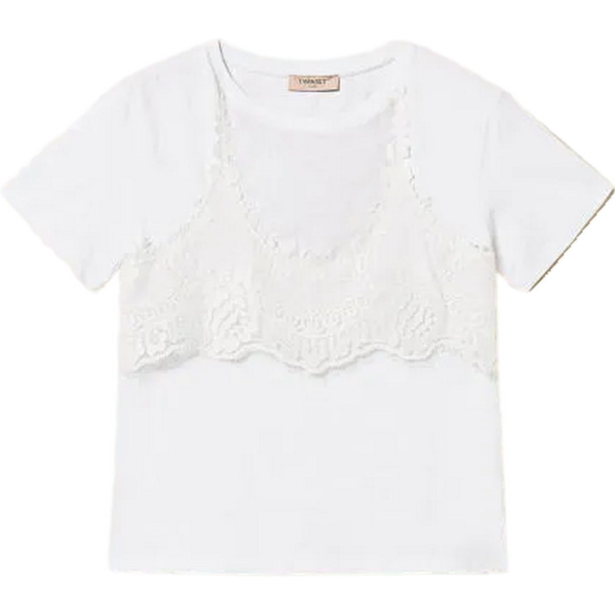 T-shirt Donna Twinset - T-Shirt Jersey Con Tulle E Pizzo - Bianco