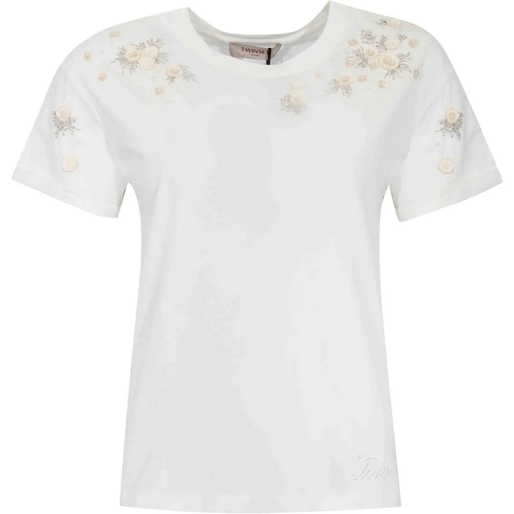 T-shirt Donna Twinset - T-Shirt In Jersey Con Ricami - Bianco
