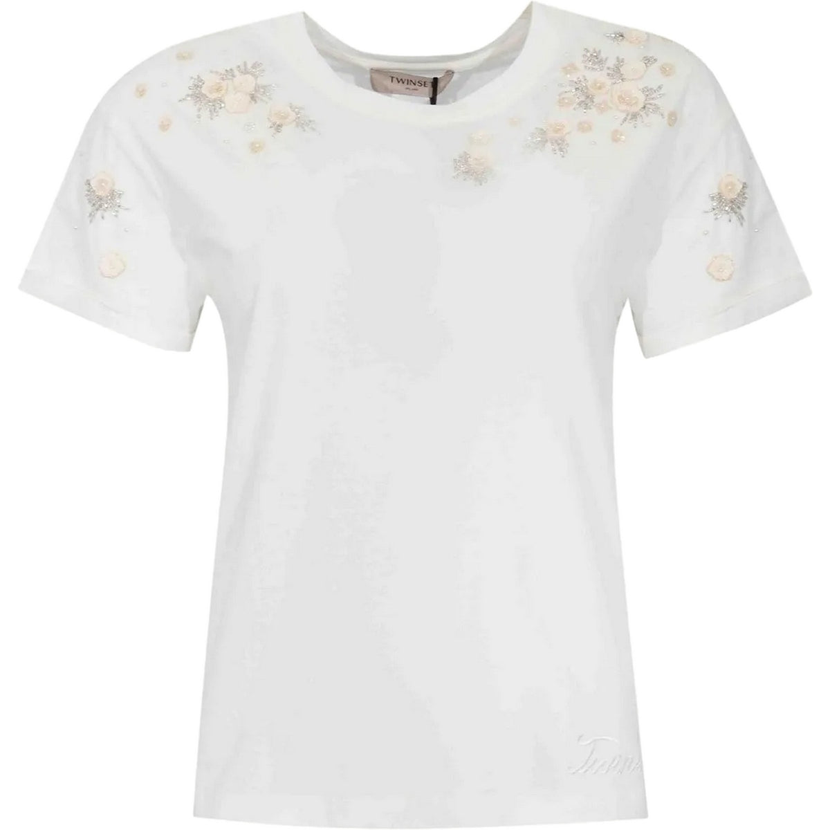 T-shirt Donna Twinset - T-Shirt In Jersey Con Ricami - Bianco